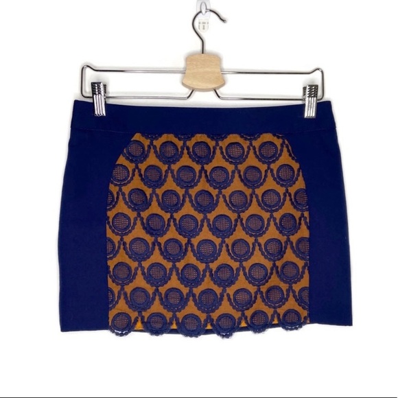 Vero Moda Blue and Orange Lace Overlay Micro Mini Skirt - Picture 1 of 8